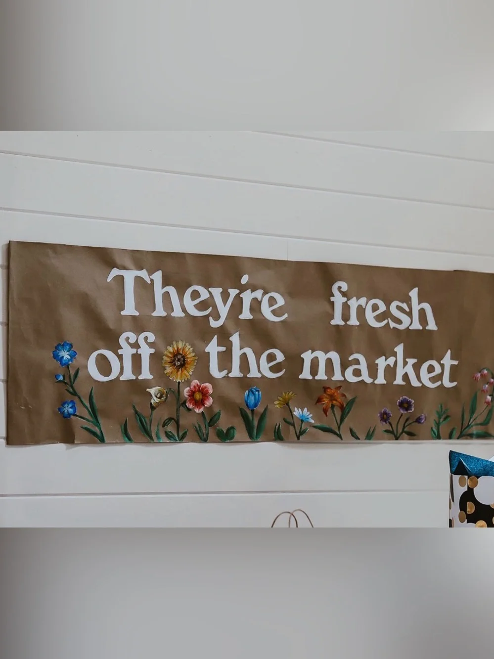 Rustic Brown Floral Wall Banner – Neutral Brown Home Wall Decor
